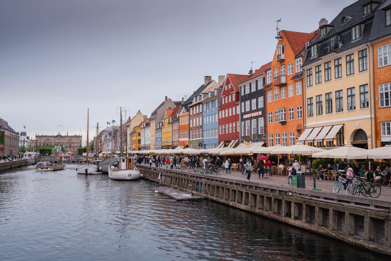 Vibrant waterfront of Nyhavn in Copenhagen, Denmark — perfect for walking and sightseeing.